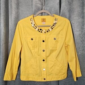 Ruby Rd. Women's Yellow Jewel Embellished Cotton Jacket - Size 10 - EUC